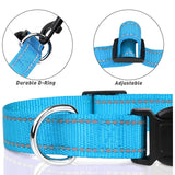 Reflective Nylon Dog Collar, Adjustable, XS to XL in 10 Colors