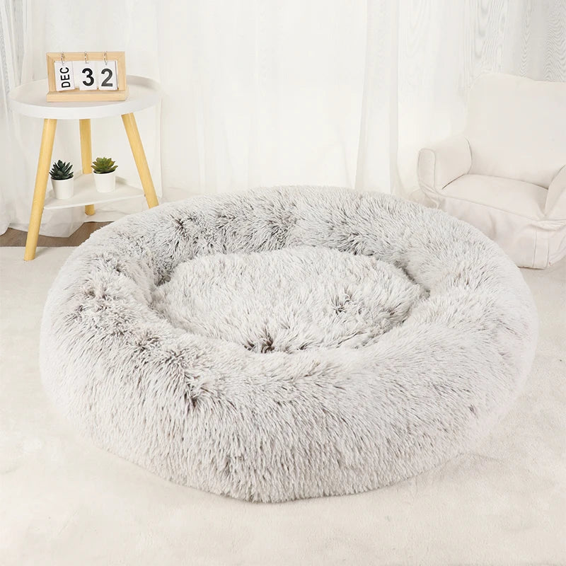 Fluffy Donut Dog Bed, Round Plush Bed for Small to Large Dogs
