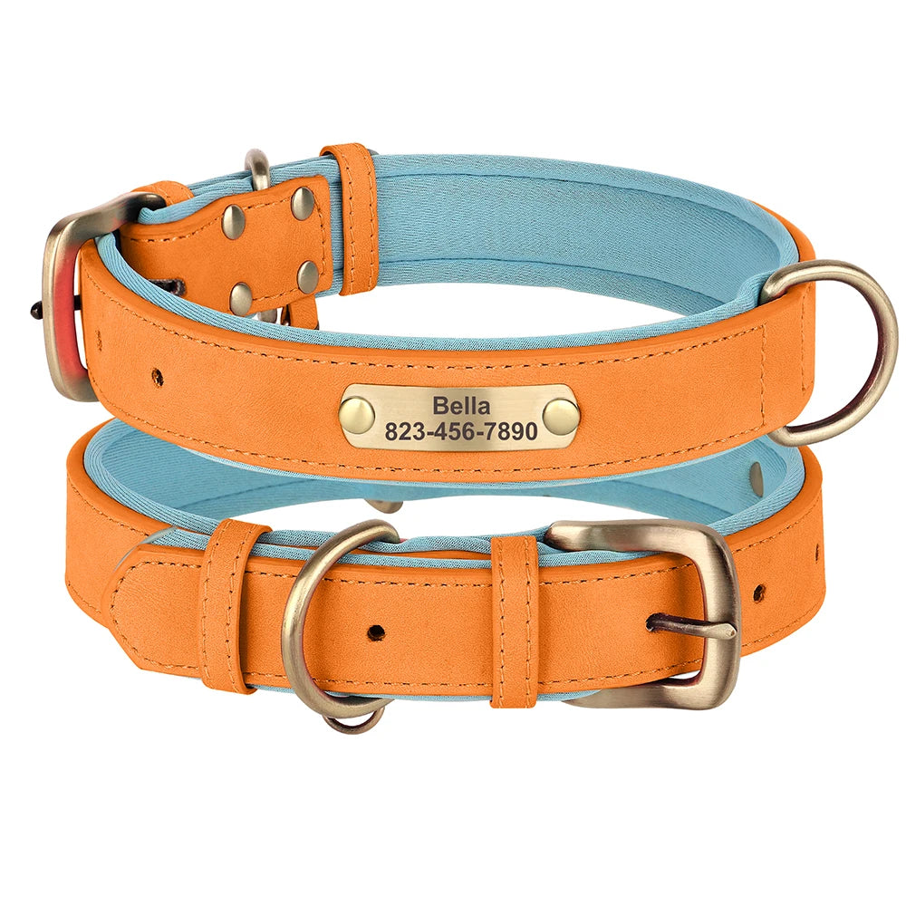 Custom Engraved PU Leather Dog Collar with Name and Phone Number