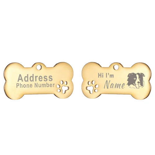 Engraved Bone Dog ID Tag, Personalized Stainless Steel Tag
