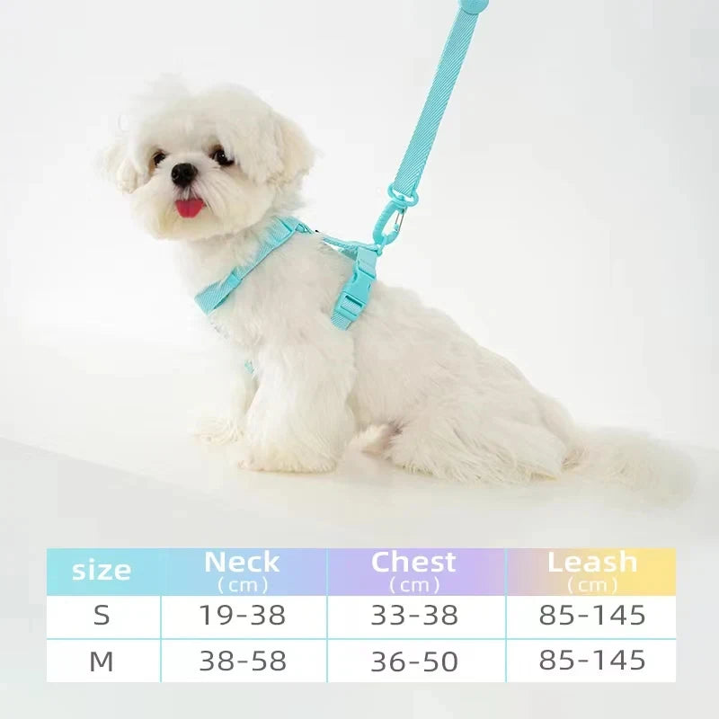 Adjustable Puppy Harness, Collar and Leash Set in Macaron Colors