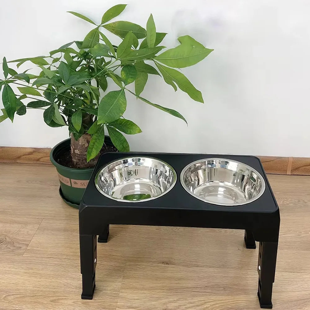Adjustable Height Elevated Dog Feeder with Double Stainless Bowls