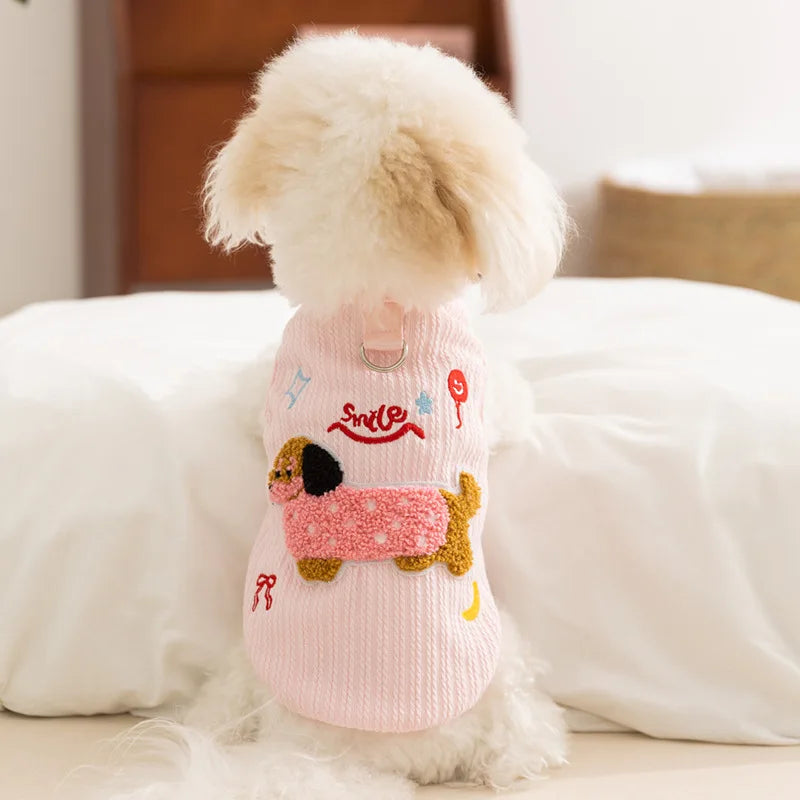 Strawberry Print Dog Shirt with Ruffle Collar for Small Dogs and Cats