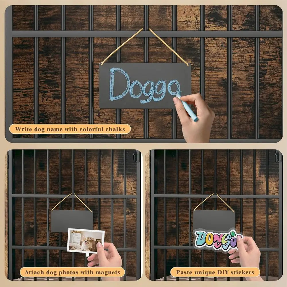 63 Inch Double Dog Crate Furniture for 2 Medium Dogs