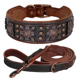 Genuine Leather Dog Collar and Leash Set for Large Dogs