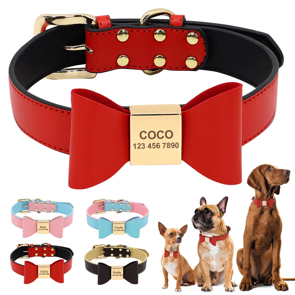 Personalized Bow Dog Collar with Rhinestones for Small Dogs