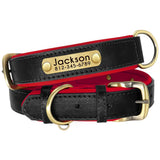 PU Leather Dog Collar with Engraved Nameplate ID Tag, Padded