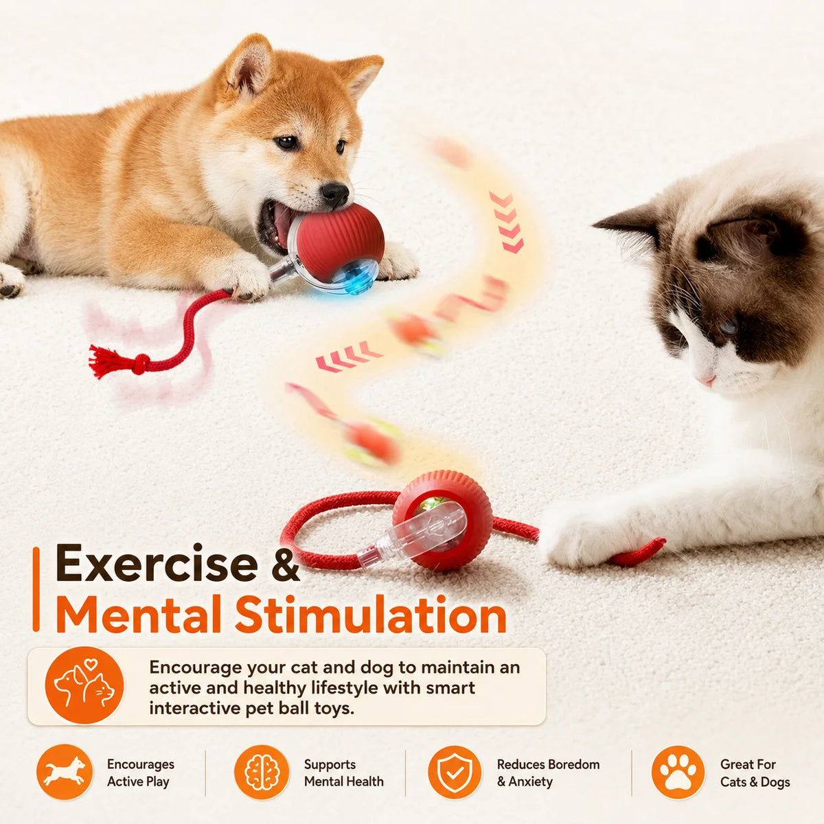 Automatic Rolling Ball Toy for Dogs, Rechargeable with 3 Modes