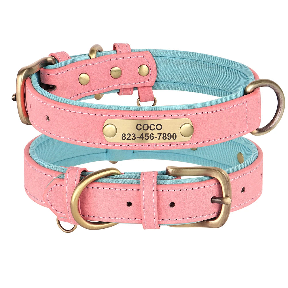 Custom Engraved PU Leather Dog Collar with Name and Phone Number