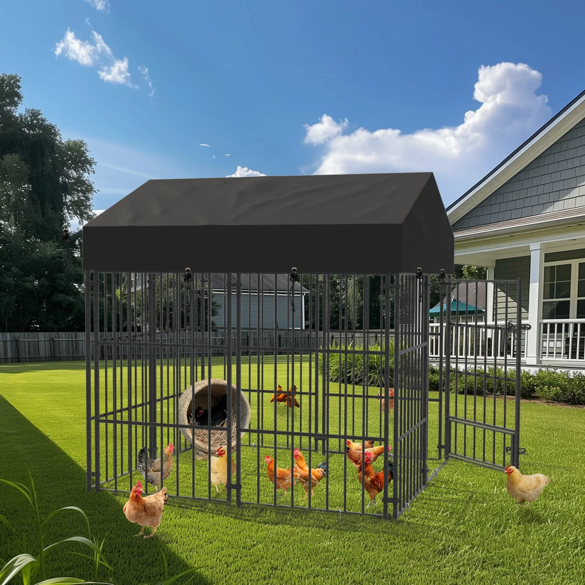 Outdoor Dog Kennel with Roof, Heavy Duty Metal Run