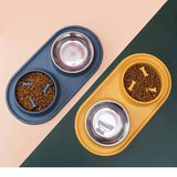 Stainless Steel Double Dog Bowl with Non-Slip Silicone Mat