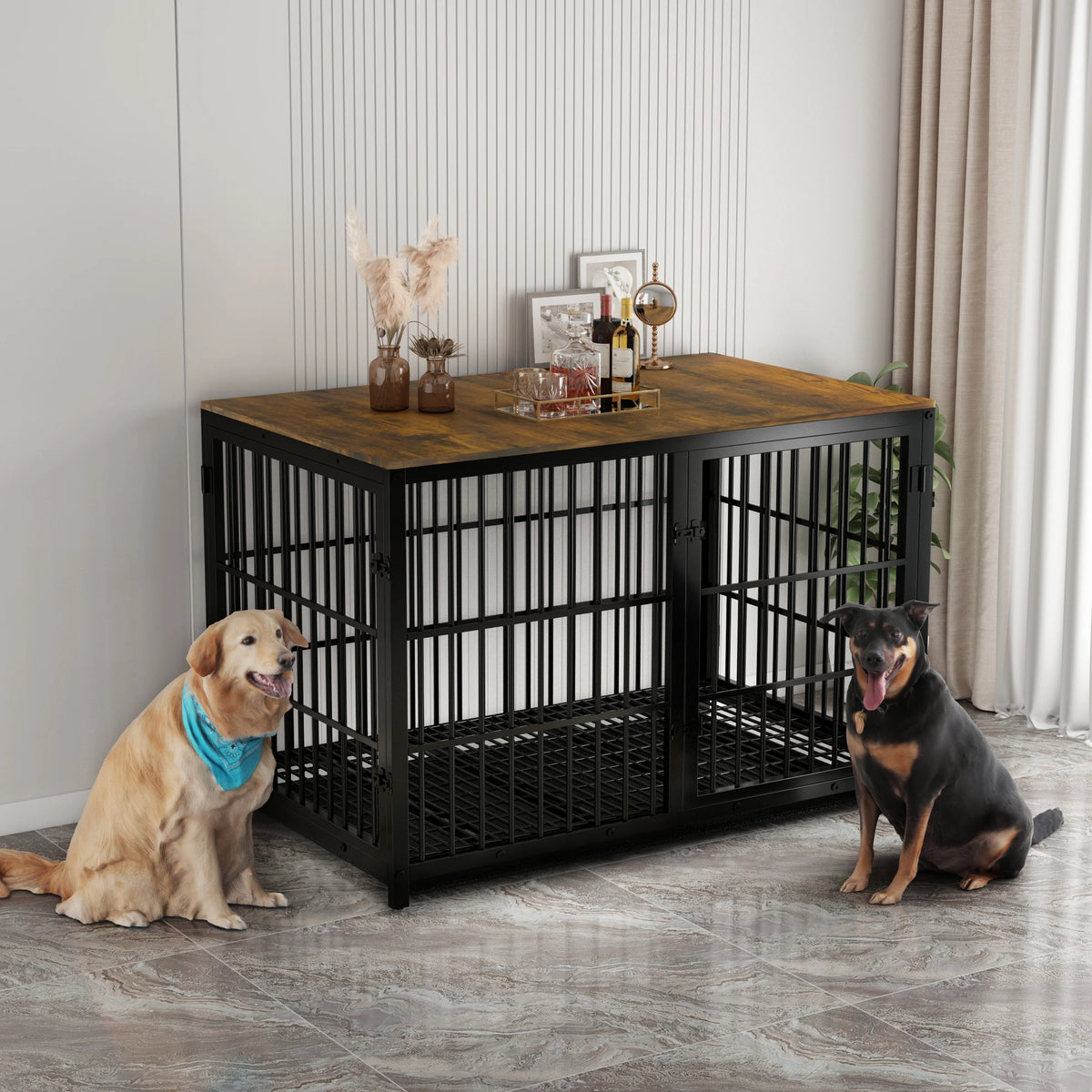 Wooden Dog Crate Furniture End Table, M to 2XL Sizes