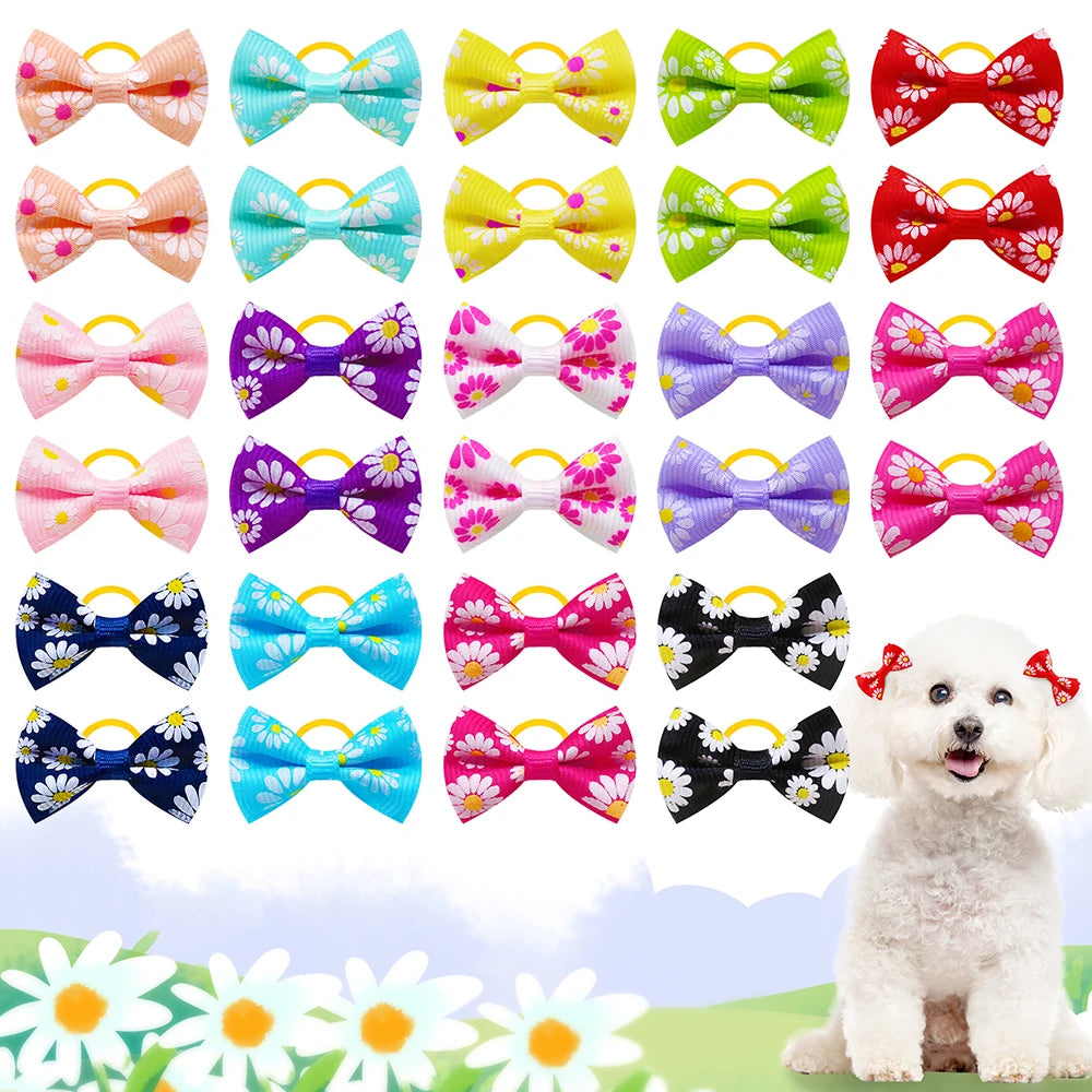 Dog Hair Bows with Rubber Bands, Mixed Colors, 10 to 30 Pack