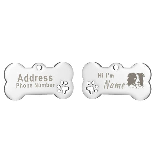Engraved Bone Dog ID Tag, Personalized Stainless Steel Tag