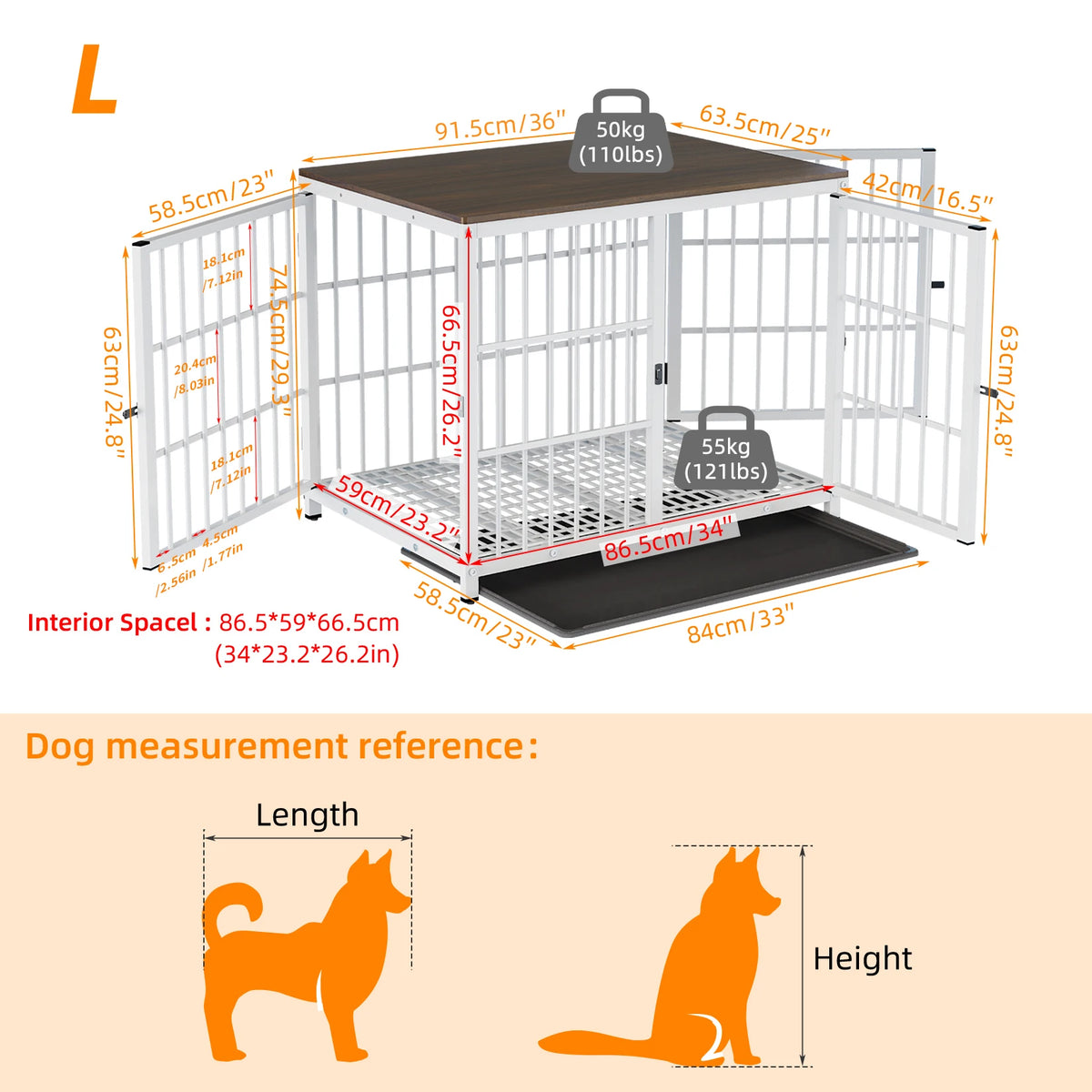 Wooden Dog Crate Furniture End Table, M to 2XL Sizes