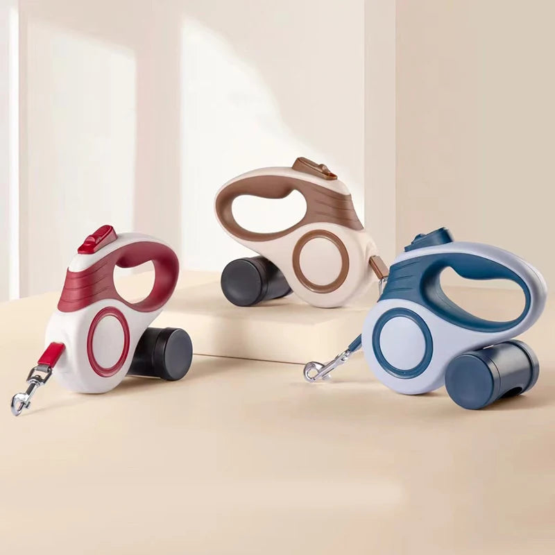 Retractable Dog Leash with Built-In Poop Bag Holder