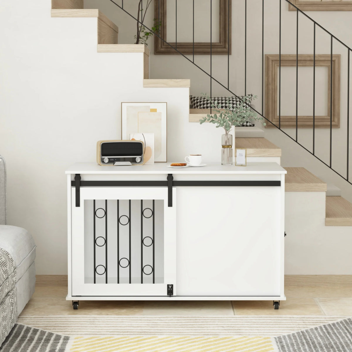 Modern Dog Crate Furniture with Sliding Barn Door