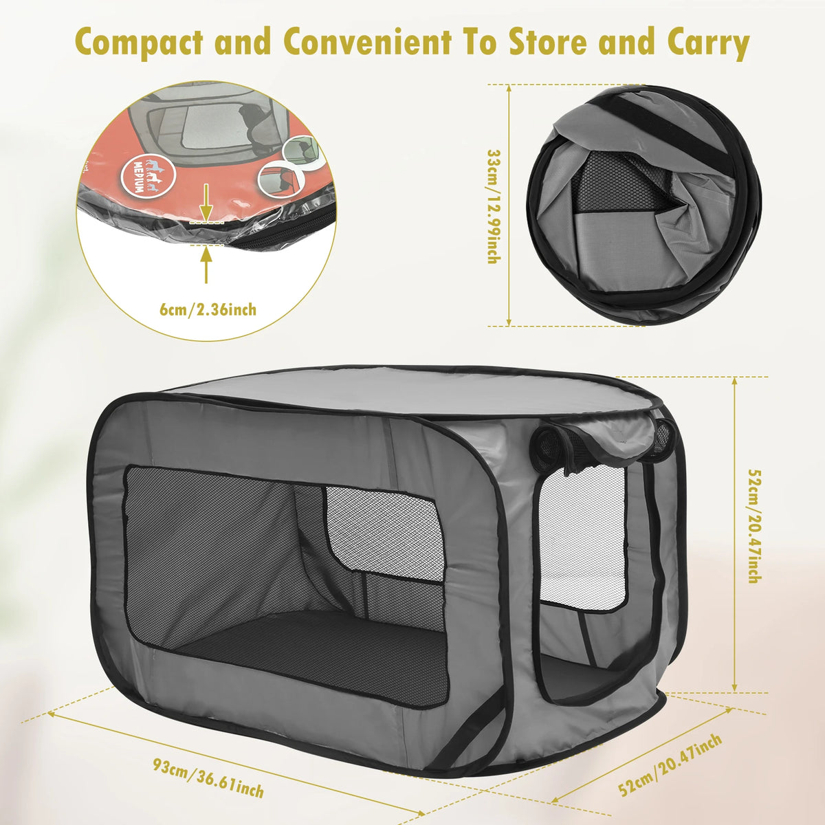Pop Up Dog Travel Crate, Foldable with Storage Bag