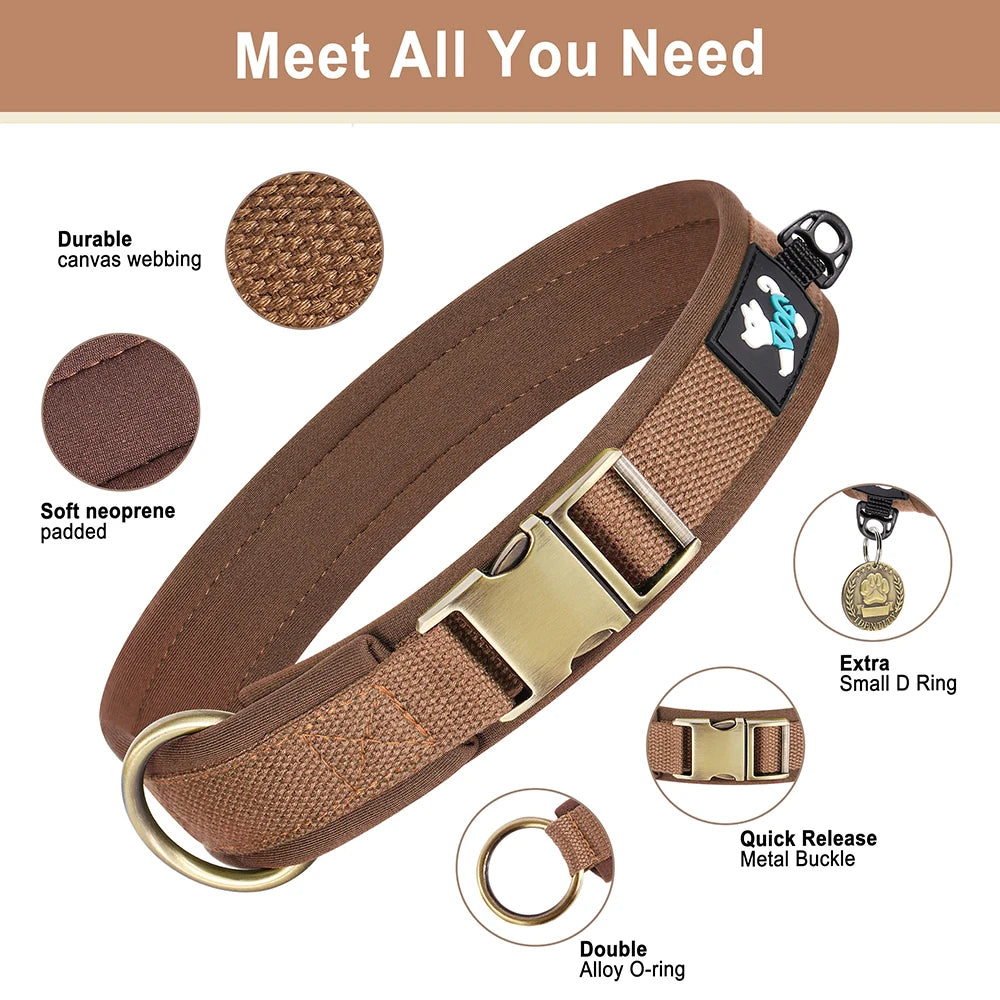 Padded Dog Collar with Quick Release Metal Buckle, S to XL