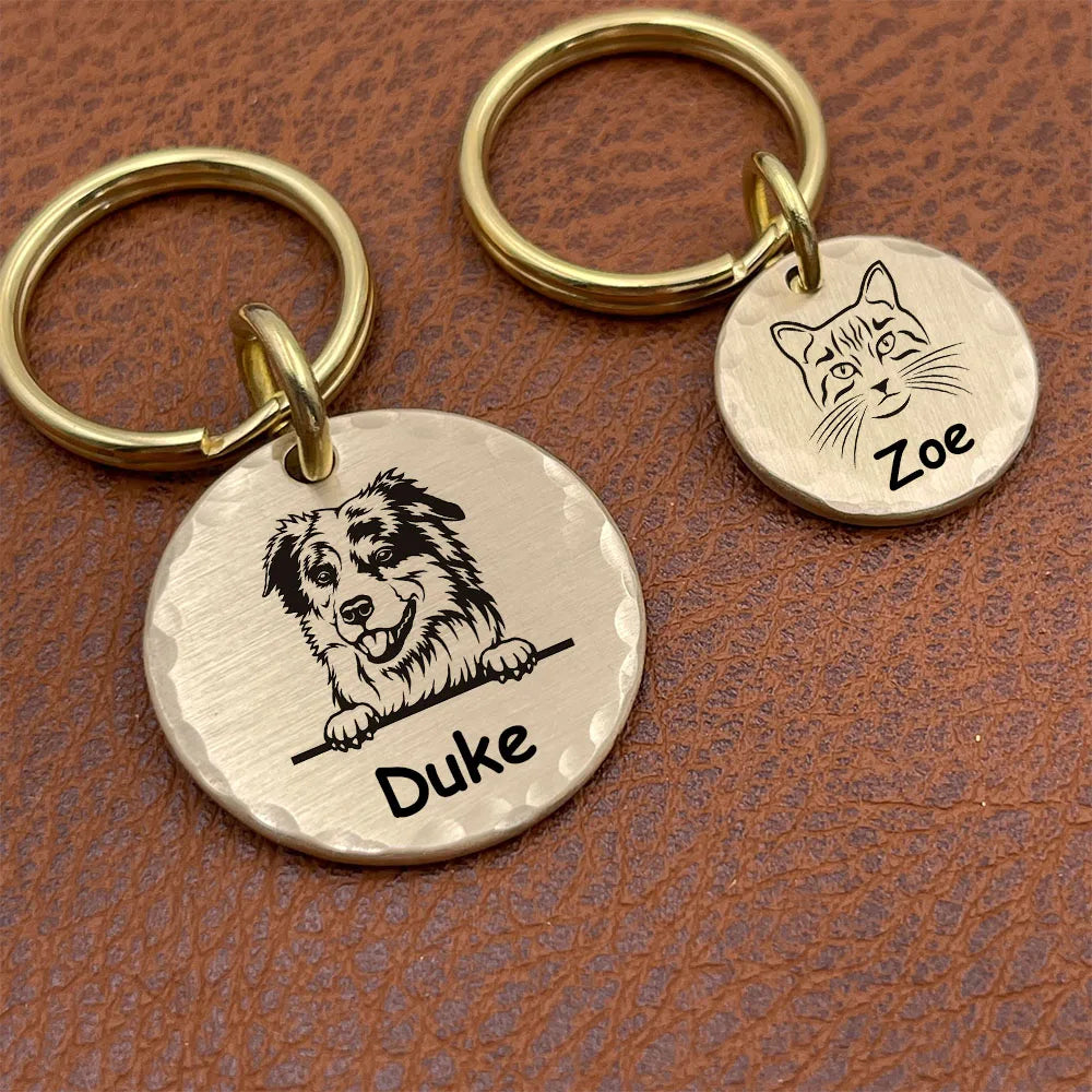 Personalized Brass Dog ID Tag, Hammered or Smooth Round Pet Tag