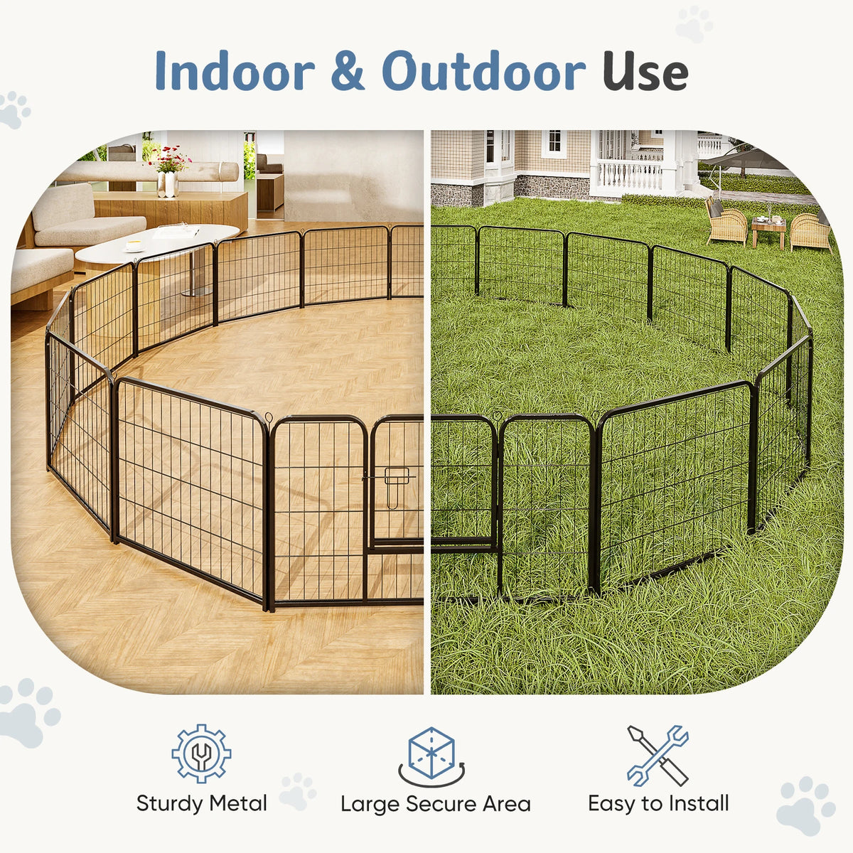 Large Dog Playpen with 16 Panels, 107 Sq Ft Foldable Exercise Pen