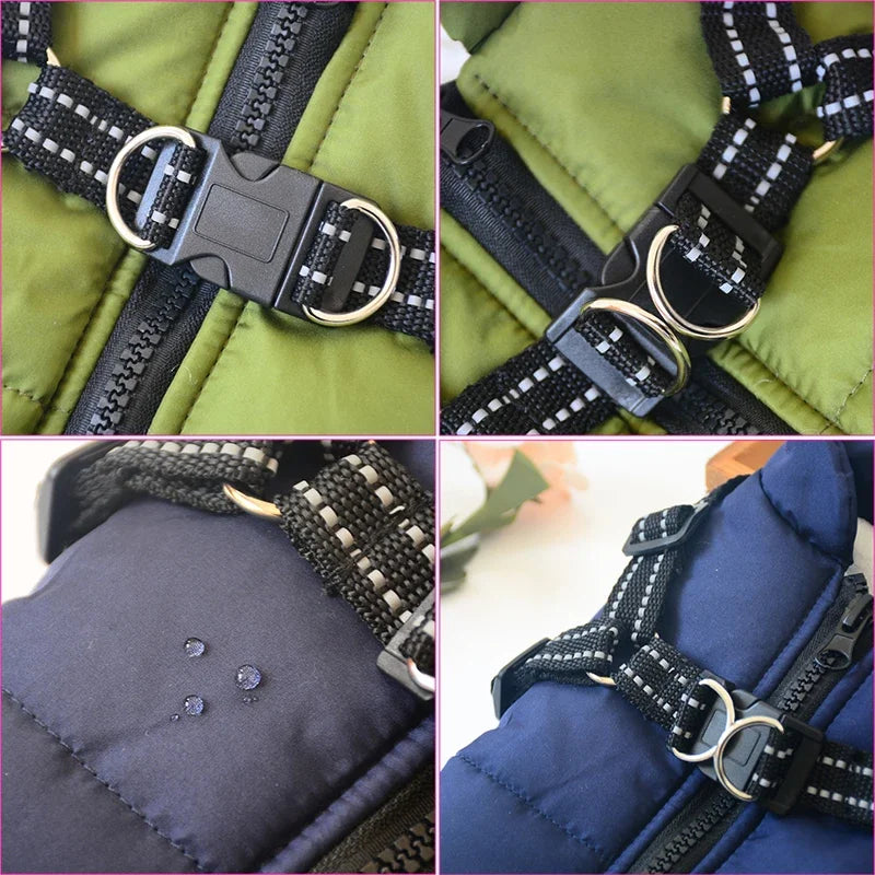 Winter Dog Coat with Built-In Harness, Fleece Lined and Reflective