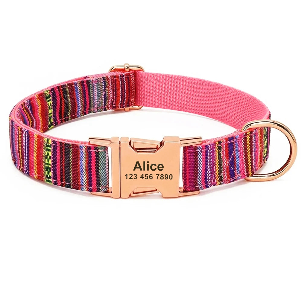 Personalized Nylon Dog Collar with Engraved Name and Metal Buckle