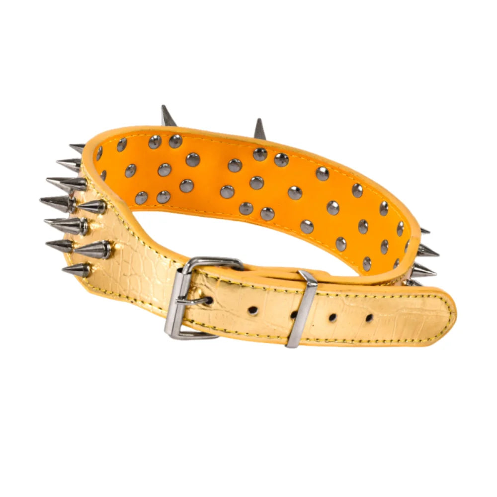 Spiked Dog Collar with Sharp Rivets, Adjustable PU Leather
