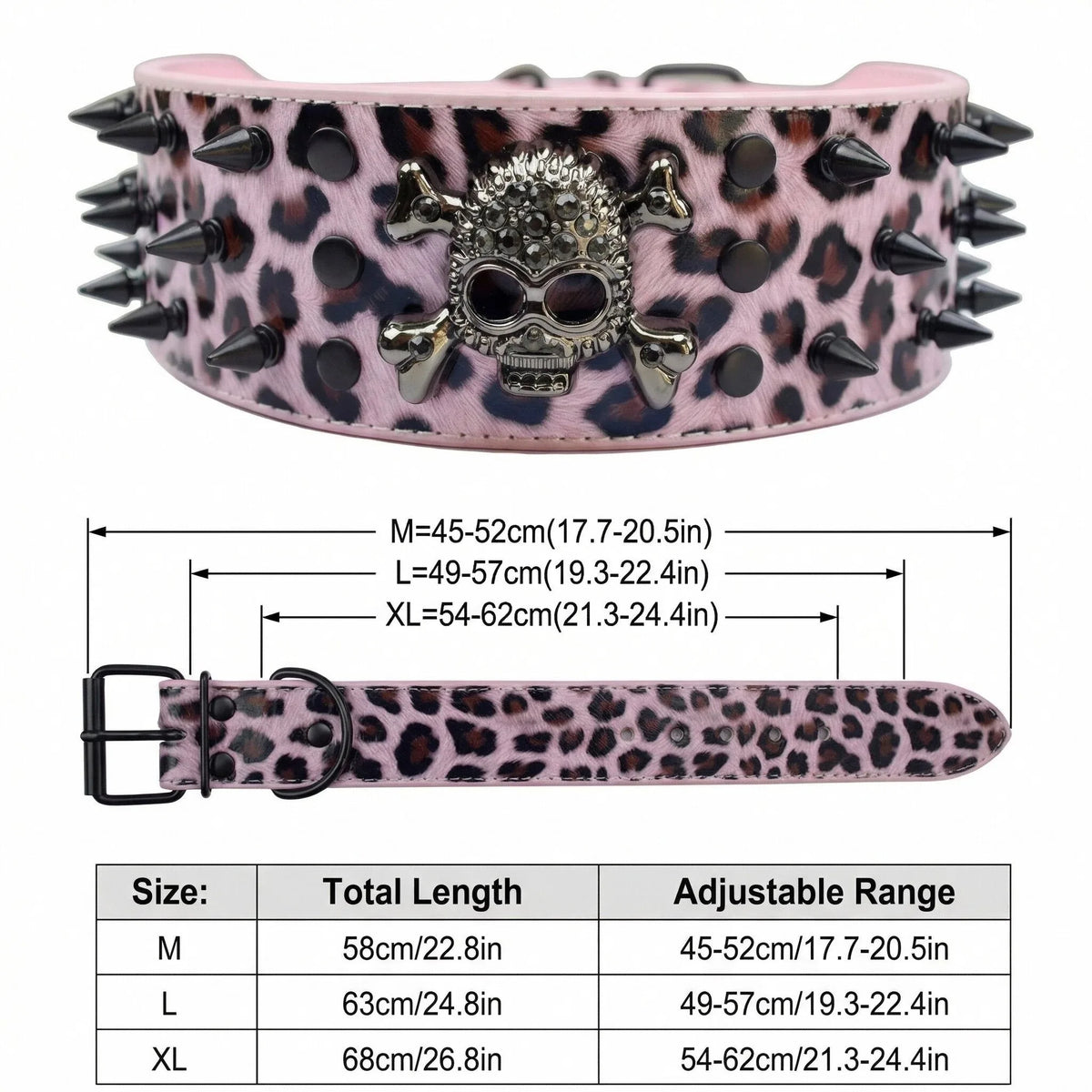 Spiked Skull Dog Collar in Leather for Medium and Large Dogs