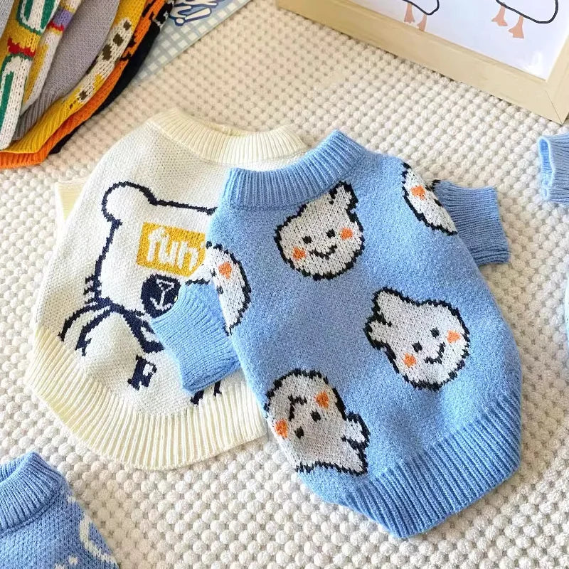 Knit Dog Turtleneck Sweater with Rabbit or Elephant Design