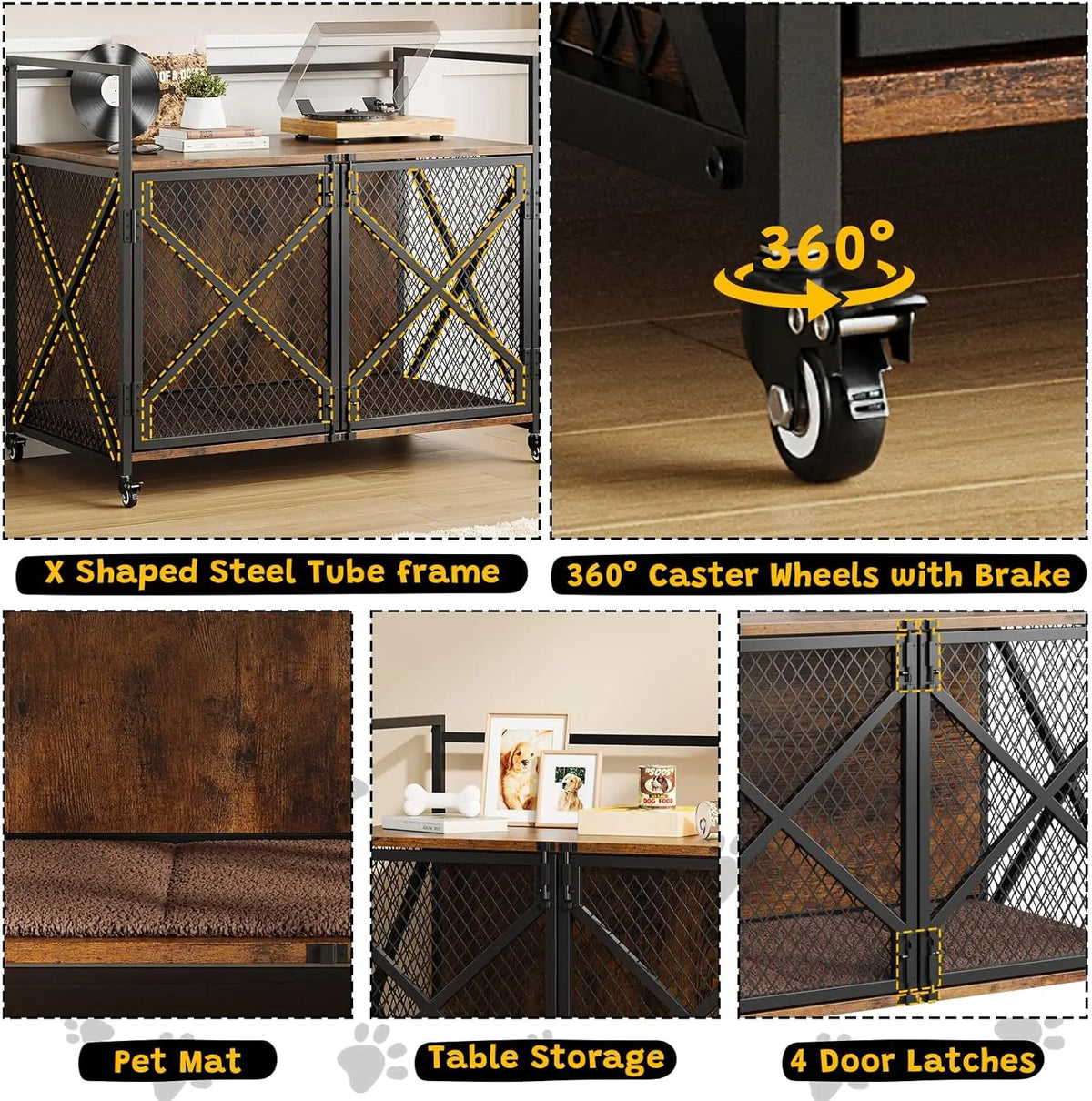 Heavy Duty Dog Crate Furniture with 360° Wheels