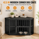 Corner Dog Crate Furniture with Rotating Feeding Door