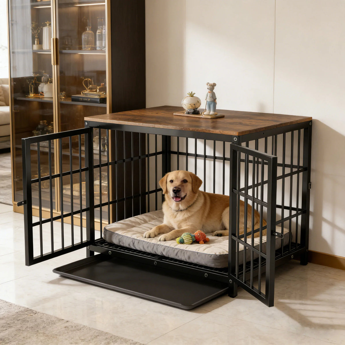 Wooden Dog Crate Furniture End Table, M to 2XL Sizes