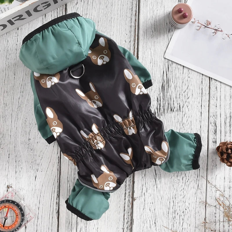 Waterproof Dog Raincoat Overalls with French Bulldog Print