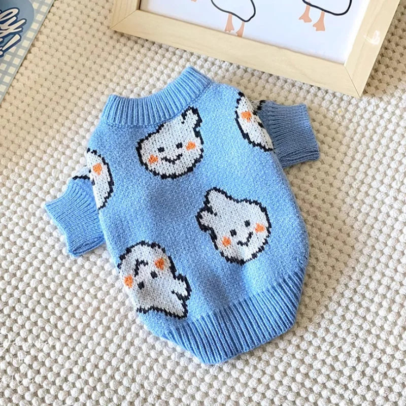 Knit Dog Turtleneck Sweater with Rabbit or Elephant Design