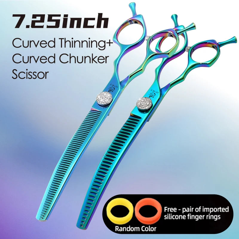 Curved Chunker Dog Grooming Scissors, 7.25 Inch 440C Steel