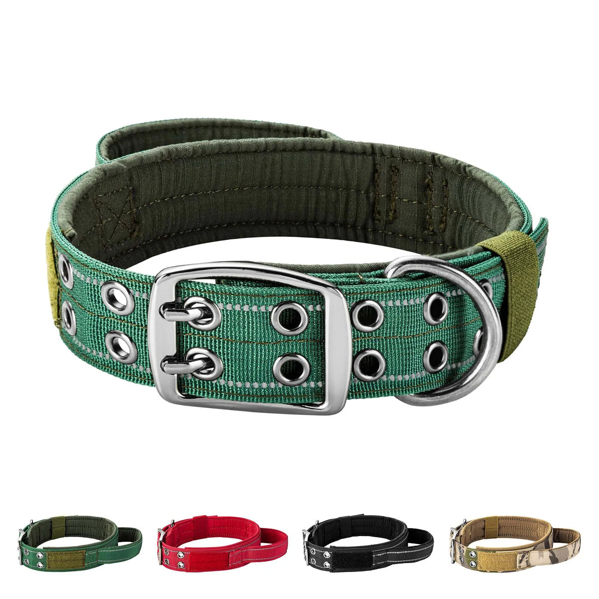 Tactical Dog Collar with Handle, Double Buckle and Patches