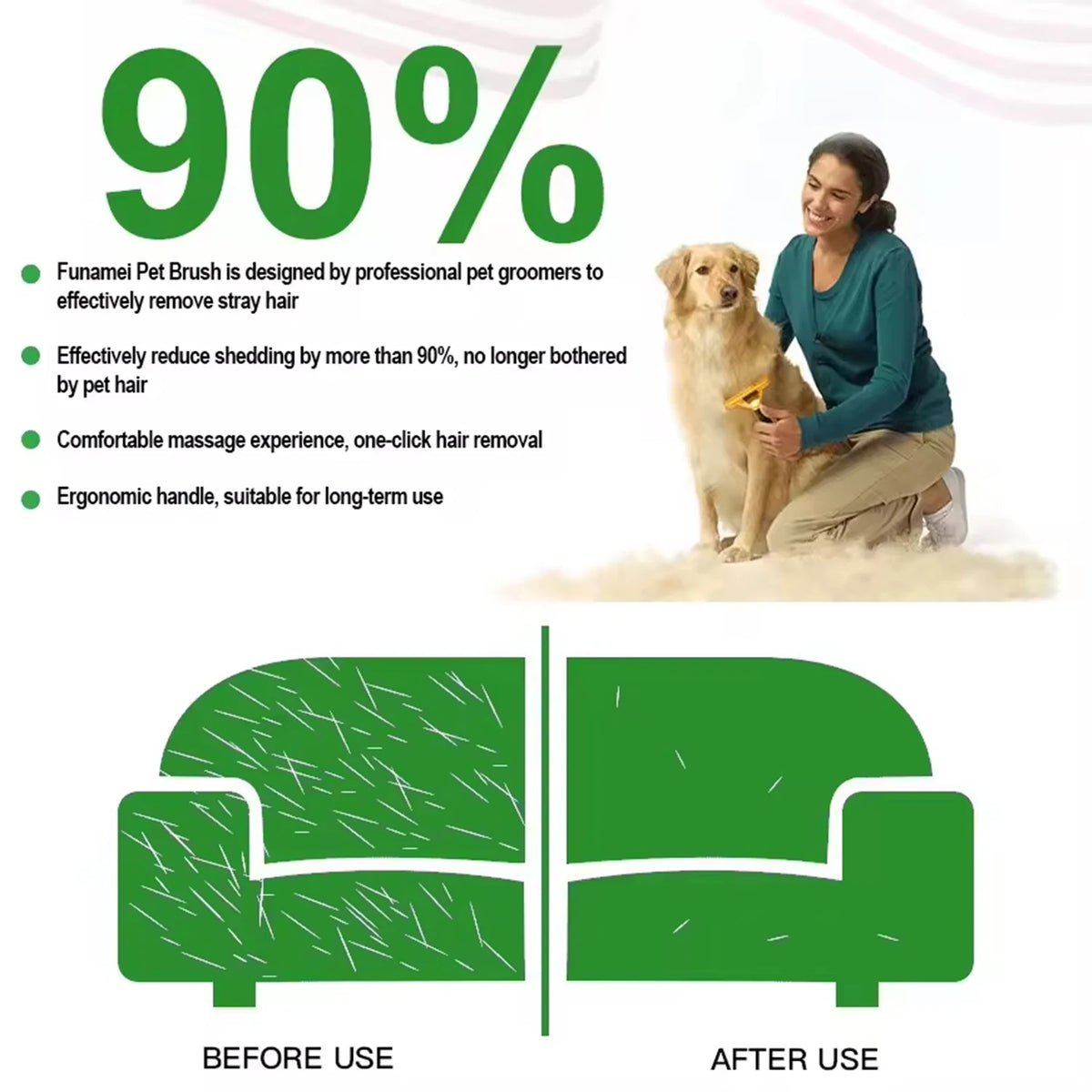 Dog Deshedding Brush for Undercoat, Long and Short Hair