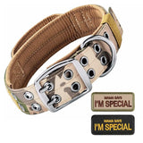 Tactical Dog Collar with Handle, Double Buckle and Patches