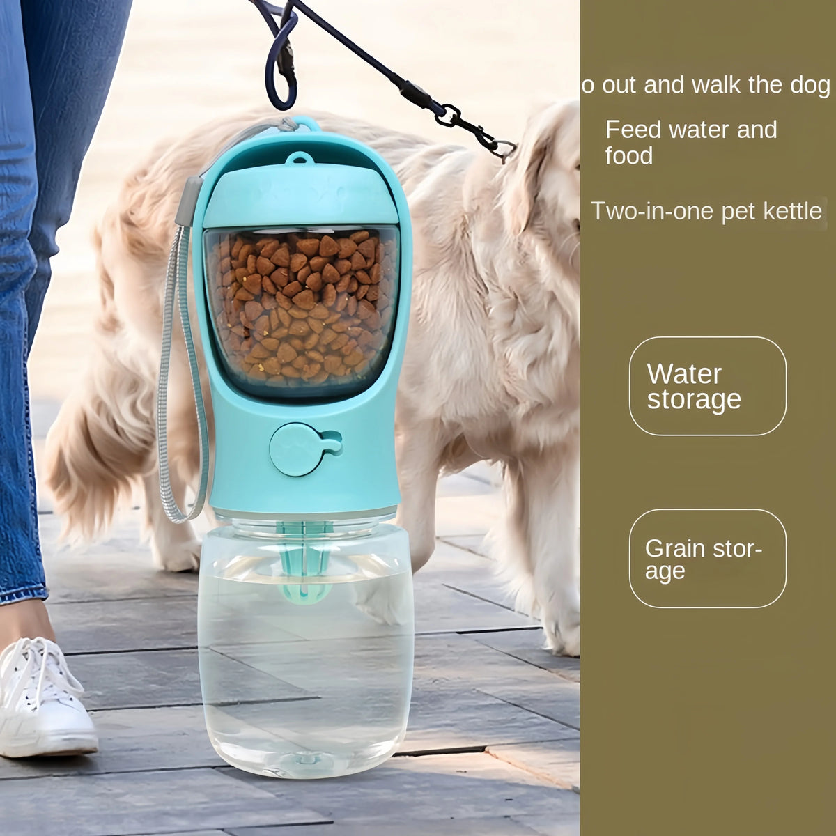 Portable Dog Water Bottle with Food Container for Walks