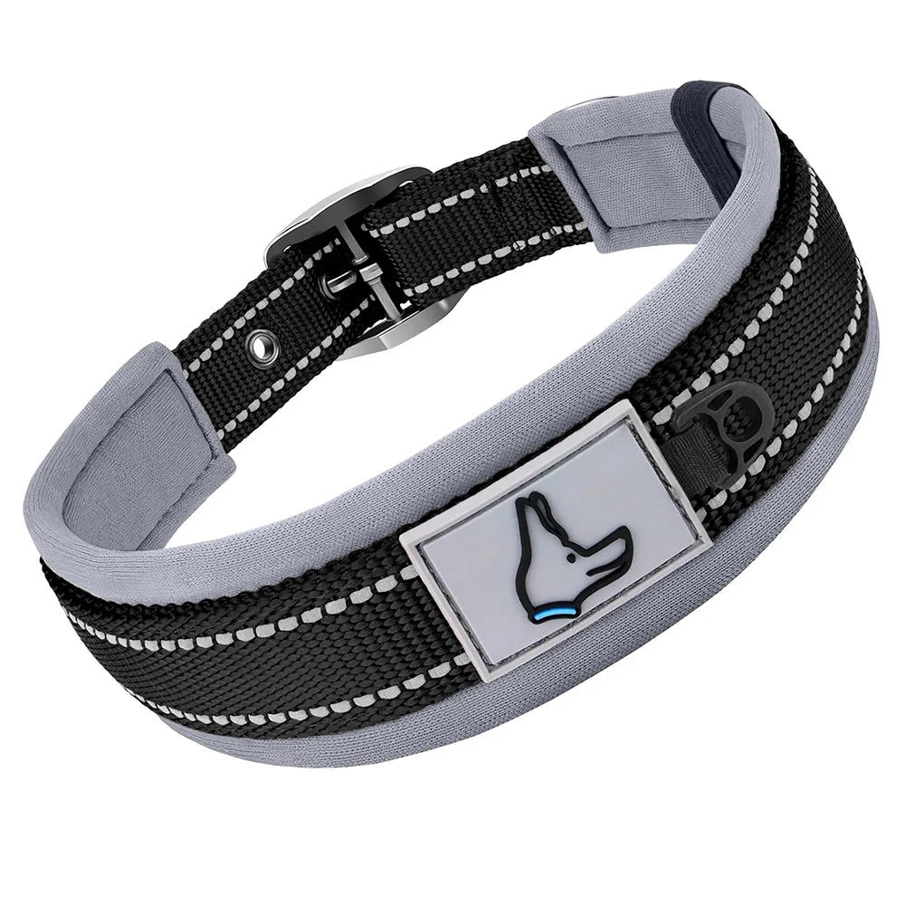 Heavy Duty Padded Dog Collar for Large Dogs, Reflective Nylon