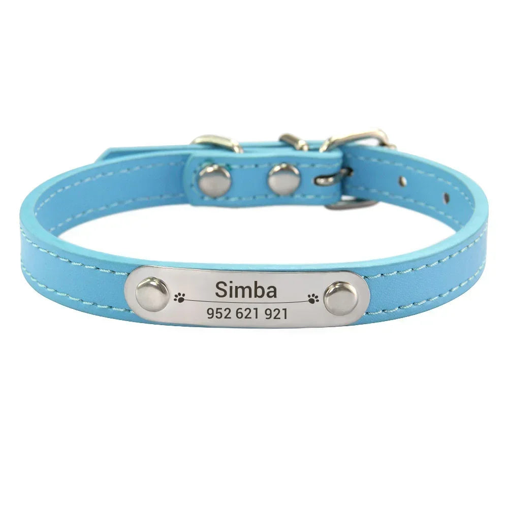 Personalized Dog Collar with Engraved Name Plate, 16 Colors
