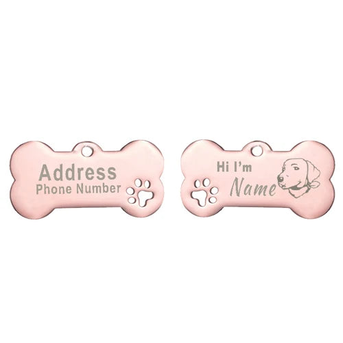 Engraved Bone Dog ID Tag, Personalized Stainless Steel Tag