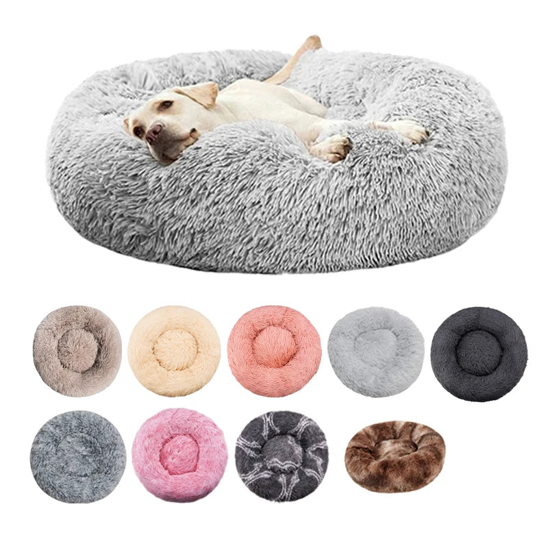 Round Plush Dog Bed, Fluffy Donut Bed for Small to Large Dogs