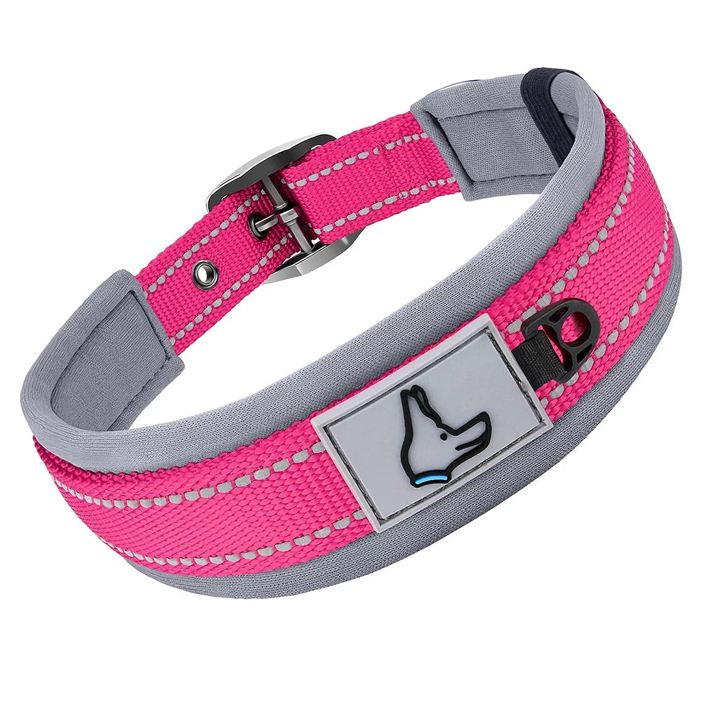 Heavy Duty Padded Dog Collar for Large Dogs, Reflective Nylon