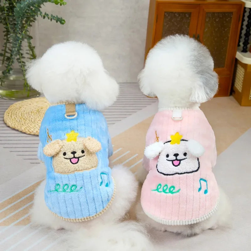 Fleece Dog Hoodie for Small Dogs, Warm Plush Striped Pullover