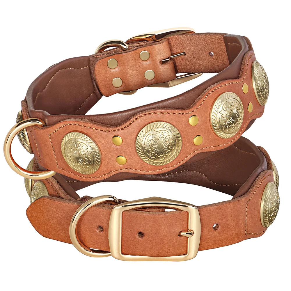 Real Leather Spiked Studded Dog Collar for Medium and Large Dogs