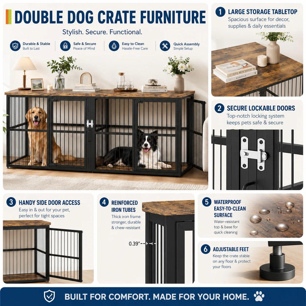 87 Inch Double Dog Crate Furniture with Divider