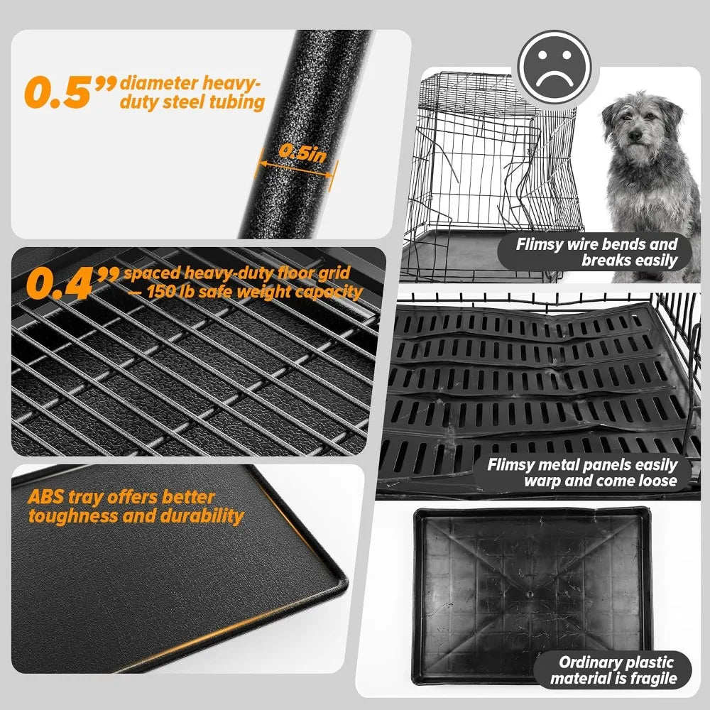 48 Inch Heavy Duty Escape Proof Dog Crate for Large Dogs