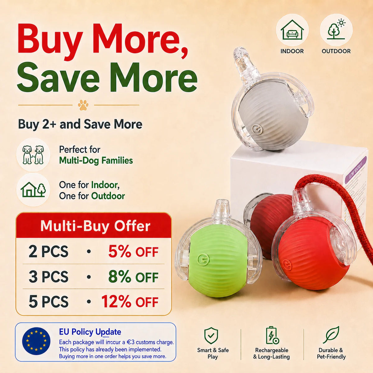 Automatic Rolling Ball Toy for Dogs, Rechargeable with 3 Modes